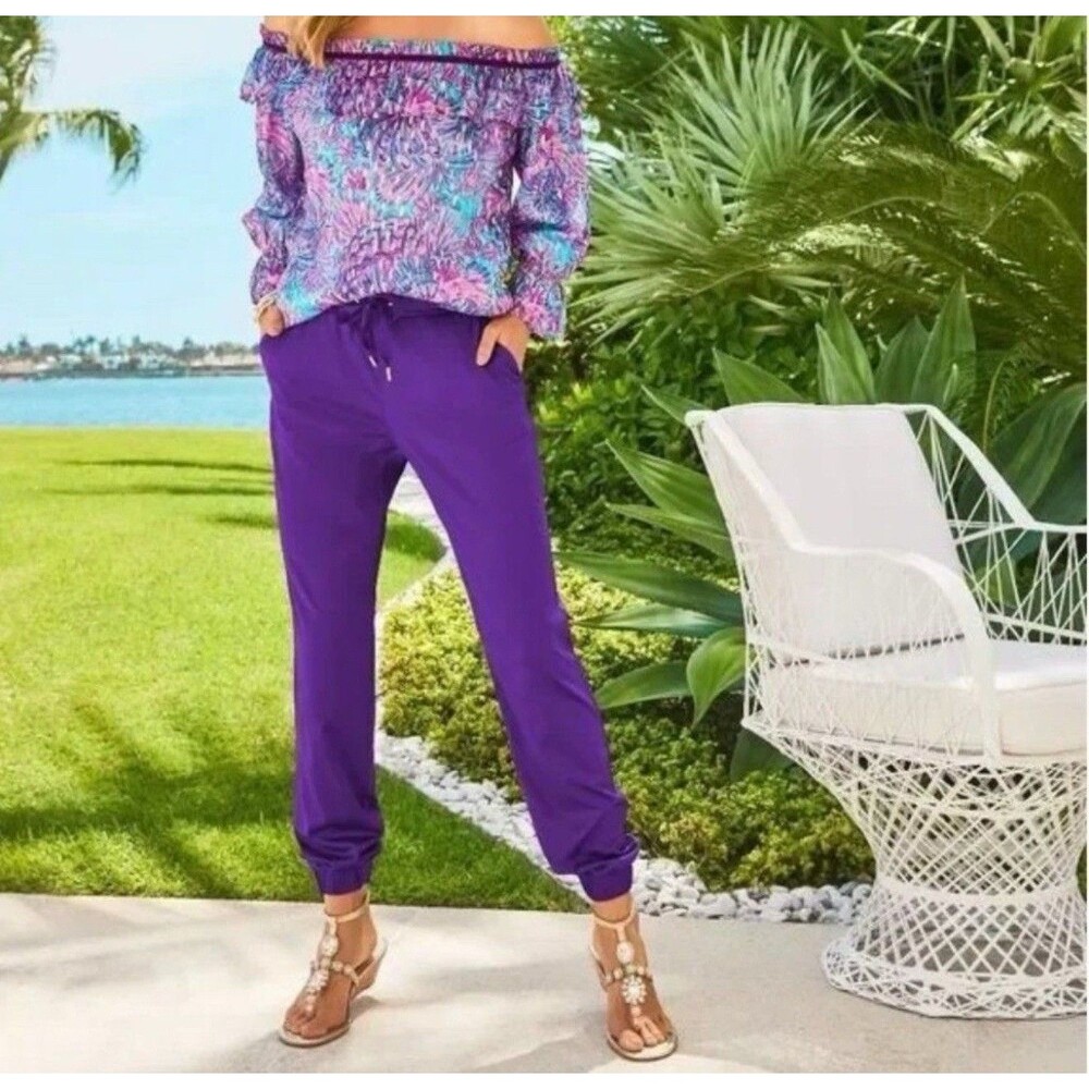 Lilly Pulitzer 29” Julissa Stretch Pant In Purple Berry Sz XXS New - Picture 2 of 8